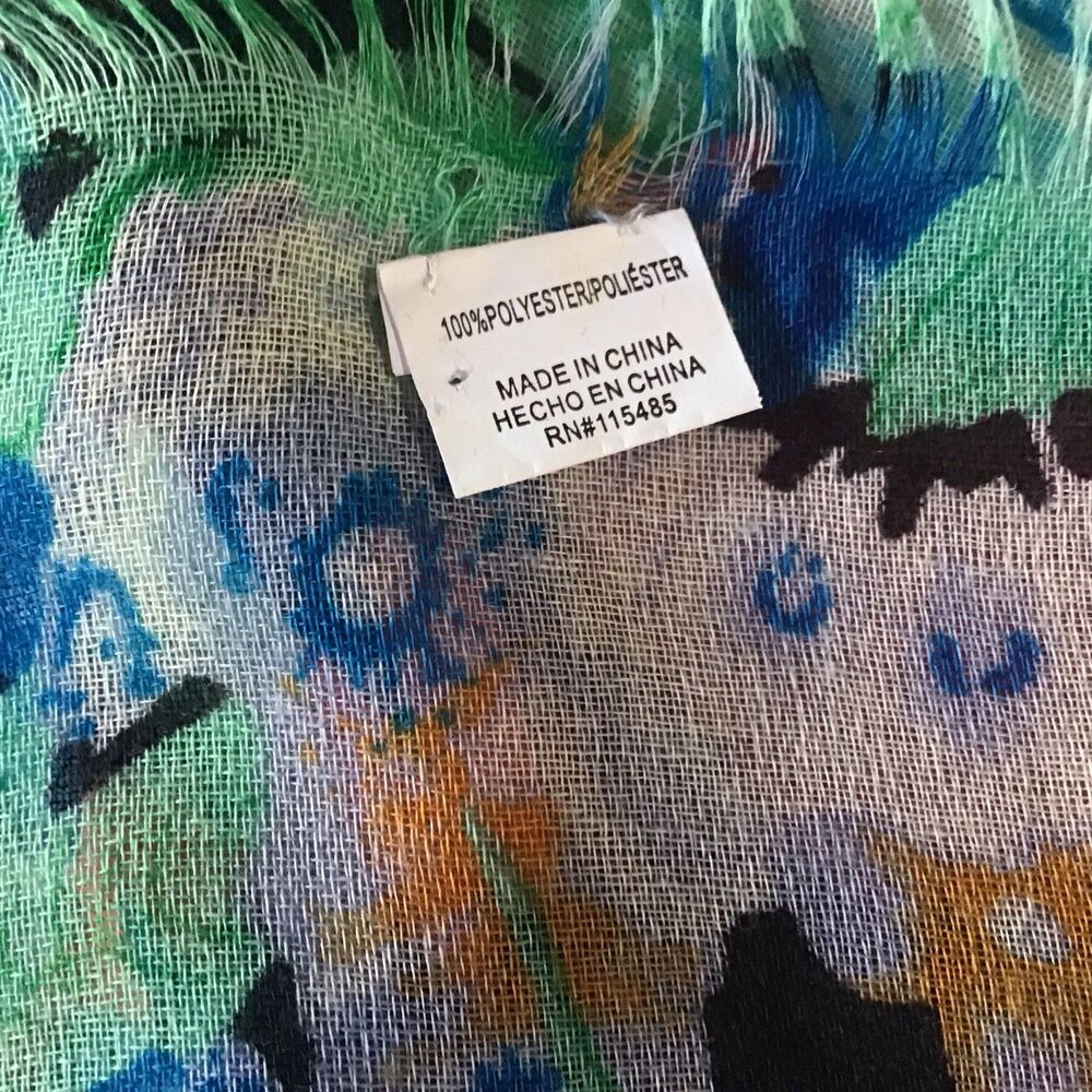 Floral Large Rectangle Scarf Lightweight Raw Edge Fringe 74” X 28” Head Wrap - Picture 3 of 4